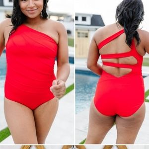 KIAVA Red One-Shoulder Swimsuit